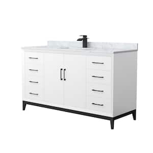 Amici 60 in. W x 22 in. D x 35.25 in. H Single Bath Vanity in White with Matte Black Trim with White Carrara Marble Top