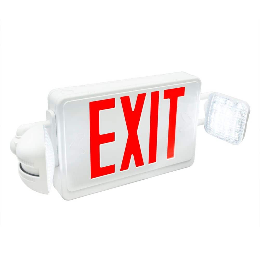 120-277-Volt White Integrated LED Emergency Red Exit Light with 2-Square Adjustable LED Lamp, 90 Min Backup (1-Pack) price history on PriceWatchPro
