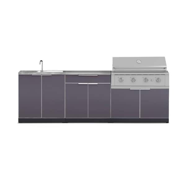 NewAge Products Outdoor Kitchen 104 in. W x 24 in. D x 48.5 in. H Aluminum 5-Piece Cabinet Set w/40 in. Performance Liquid Propane Grill
