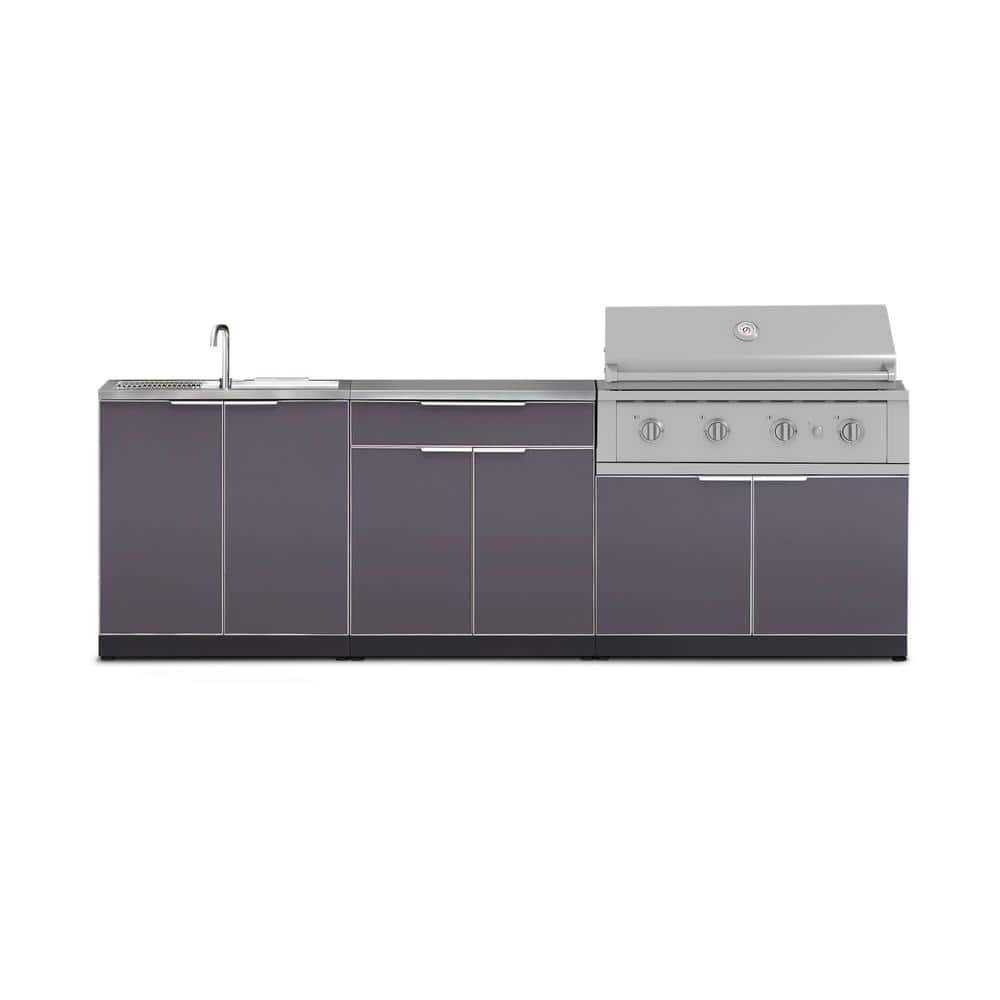 Slate Gray Aluminum Modular Outdoor Kitchen with Stainless Steel Countertop