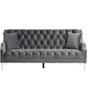 Home Decorator's Collection 78 in. W Slope Arm Dutch Velvet 3-Seater Straight Sofa with Acrylic Couch Legs in Gray