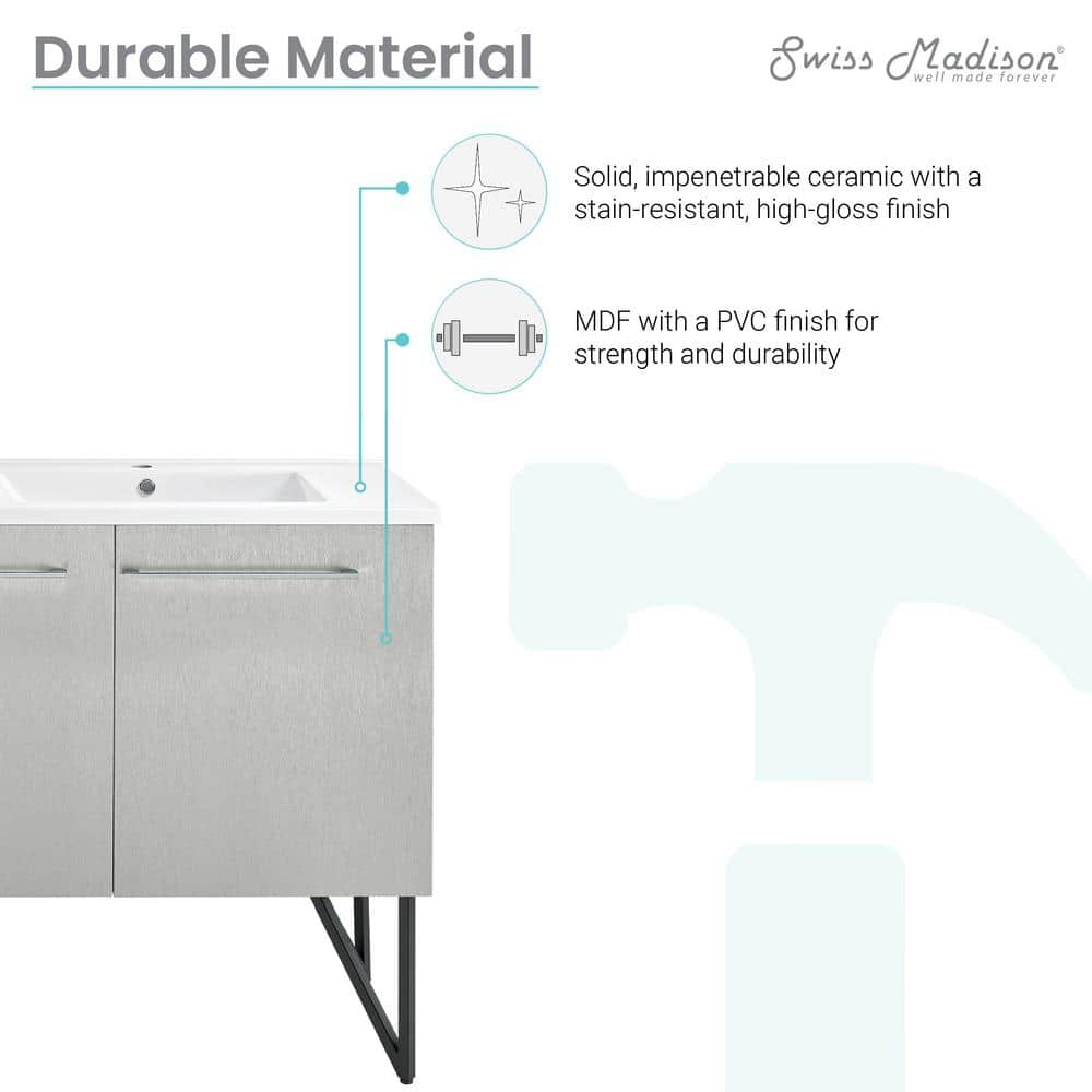 Annecy 60" Double Gray Freestanding Bathroom Vanity with Ceramic Top