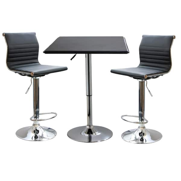 AmeriHome Retro Style Bar Table Set in Black with Adjustable Height Vinyl Table and Chairs (3-Piece)