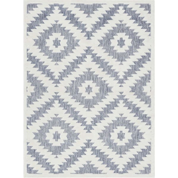 Well Woven Sila Keiko Moroccan Tribal Blue 7 ft. 10 in. x 10 ft. 6 in. Flat-Weave Indoor/Outdoor Area Rug