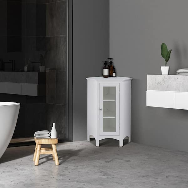Teamson Home Wilshire 27-7/8 in. W x 32 in. H x 16-1/8 in. D Corner Bathroom Linen Storage Floor Cabinet in White