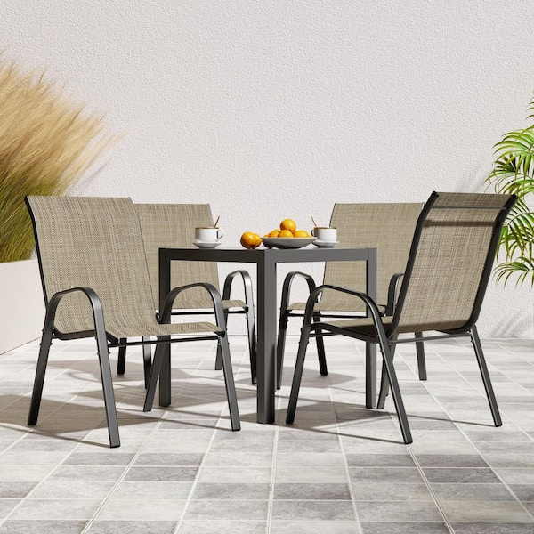Sling Densy PVC-Coated Polyester Outdoor Dining Chair Set of 4