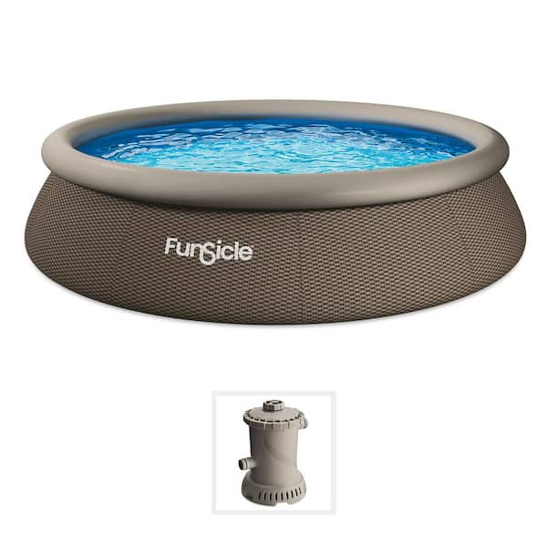 QuickSet Ring Top Designer 14 ft. Round 36 in. Deep Inflatable Pool, Dark Double Rattan