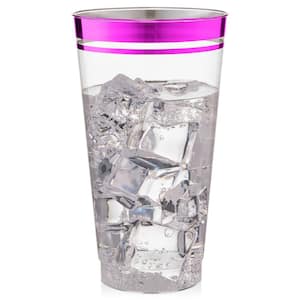 16 oz. 2-Line Lavender Rim Clear Disposable Plastic Cups, Party, Cold Drinks, (100/Pack)