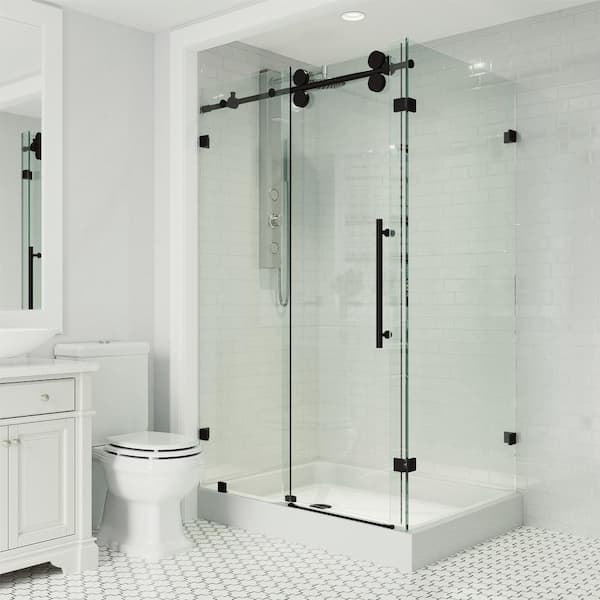VIGO Winslow 36 in. L x 48 in. W x 80 in. H Frameless Sliding Rectangle Shower Enclosure Kit in Matte Black with Clear Glass