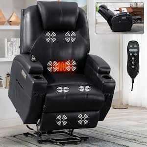 Black Faux Leather Recliner 8-Point Vibration Massage and Lumbar Heating Recliner with 2-Cup Holdersand USB Port