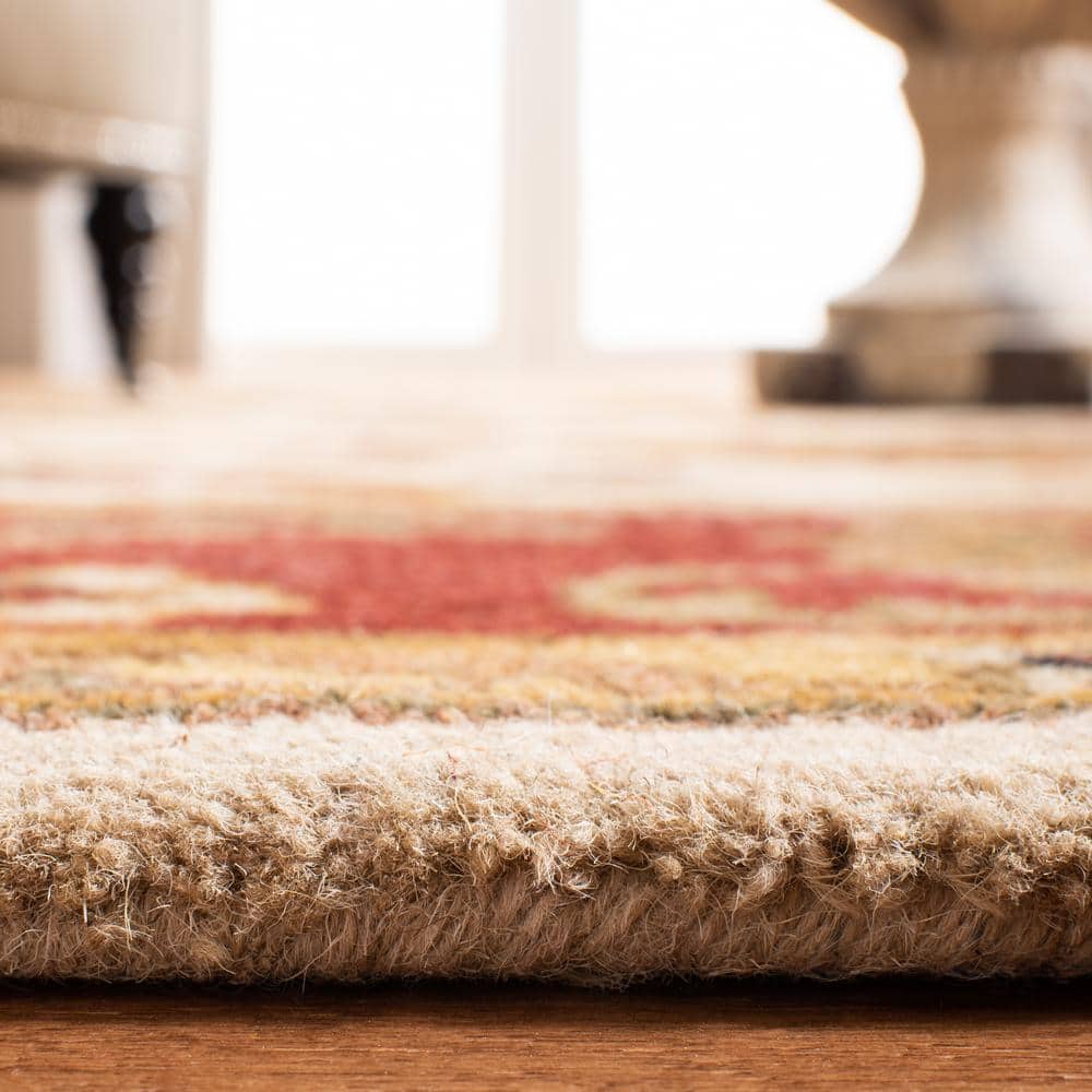 Ivory and Red Hand-Tufted Wool Rectangular Area Rug 5'x8'