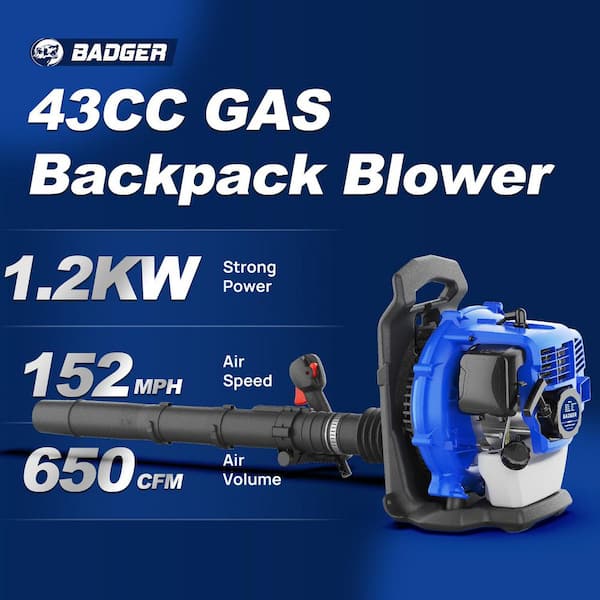 Leaf Blower Backpack, 43cc Gas Strong Air Flow 650 CFM 152 MPH, Light Weight 17.4 lbs.