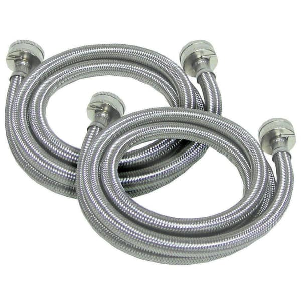Watts 3/4 in. x 3/4 in. x 5 ft. Stainless-Steel Washing Machine Hoses (2-Pack)
