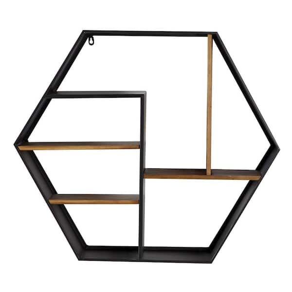 Litton Lane 30 in.  x 26 in. Black 5 Shelves Wood Wall Shelf