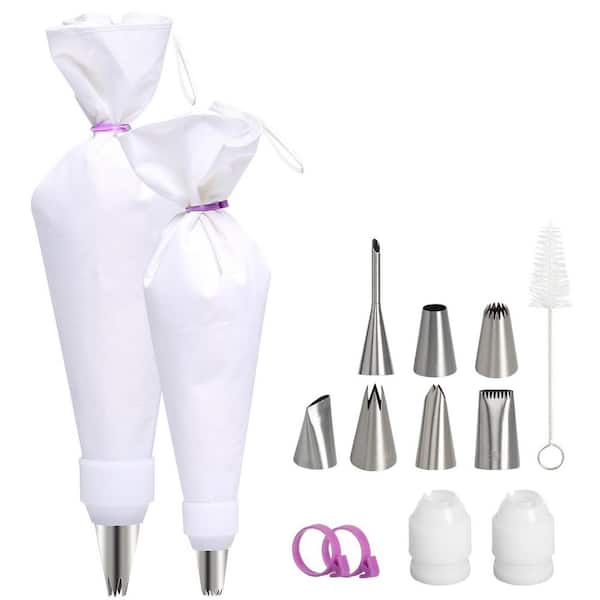 Cotton Reusable Piping Bags Kit Durable Material White Finish with Frosting Tips Easy Clean Baking Set 15-Piece