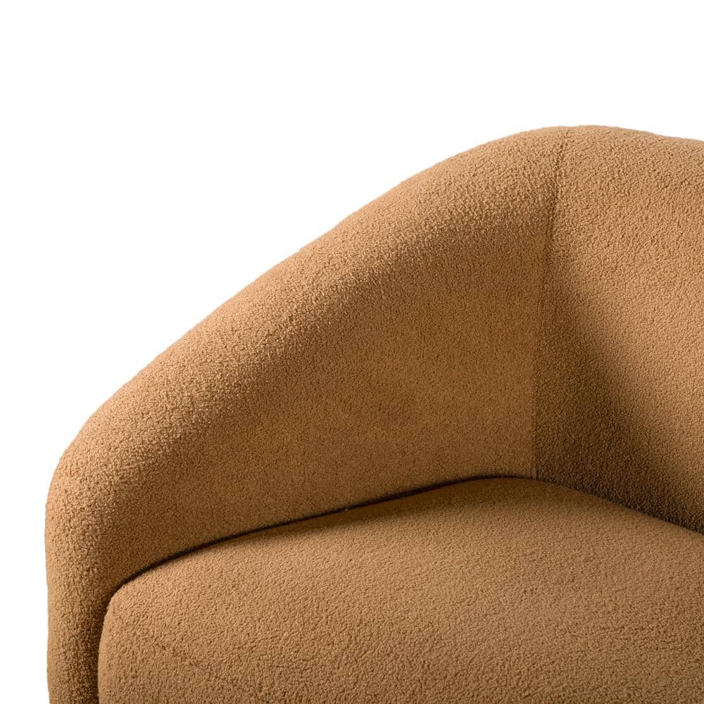 Waxley Brown Boucle Barrel Accent Chair with Wooden Legs