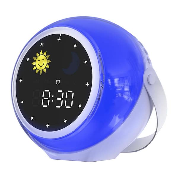 White Digital Kids Alarm Clock with Night Light, Sound Machine, Sleep Trainer, Auto Time Sync, Sunrise and Moon Icons