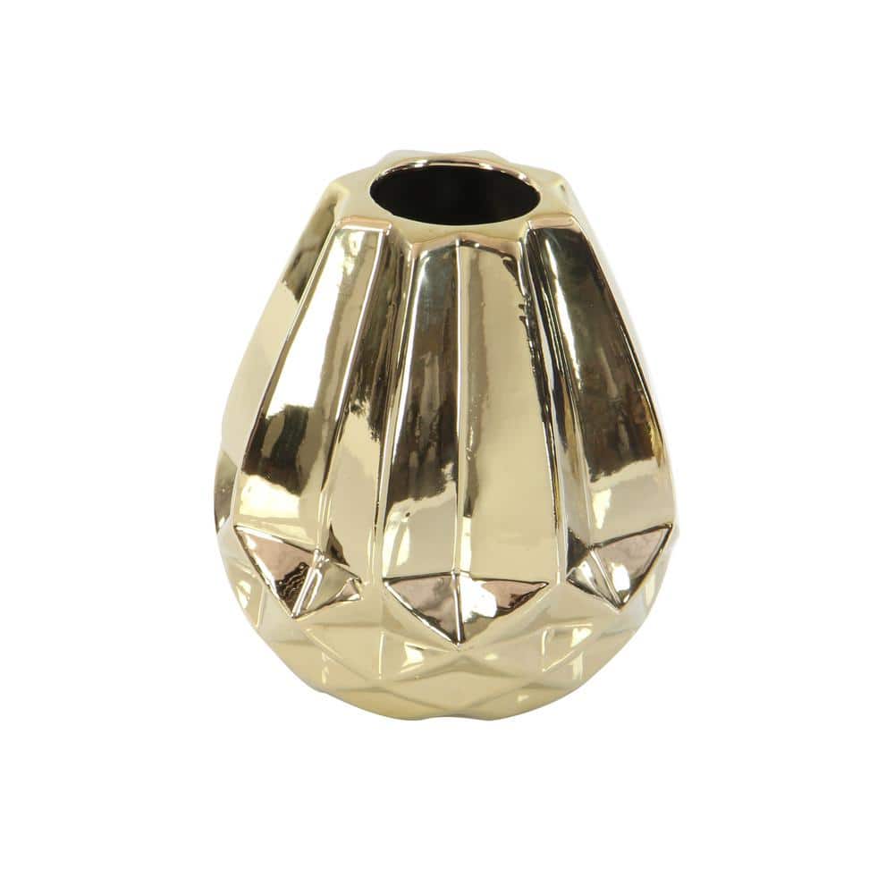 Gold Ceramic Decorative Vases with Varying Patterns, Set of 3