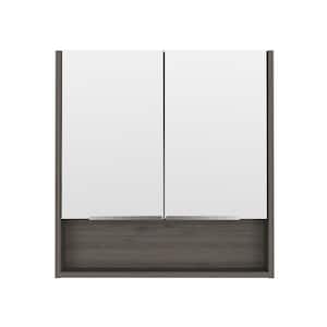 23.6 in. W x 24.6 in. H Light Oak Rectangular Wall Surface Mount Bathroom Storage Medicine Cabinet with Mirror