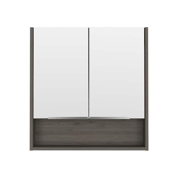 Amucolo 23.6 in. W x 24.6 in. H Light Oak Rectangular Wall Surface Mount Bathroom Storage Medicine Cabinet with Mirror
