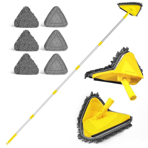 3-in-1 Cleaning Tool Duster with 82 in. Handle and 6 Replacement Microfiber Pads for Walls Roof Floor, Yellow