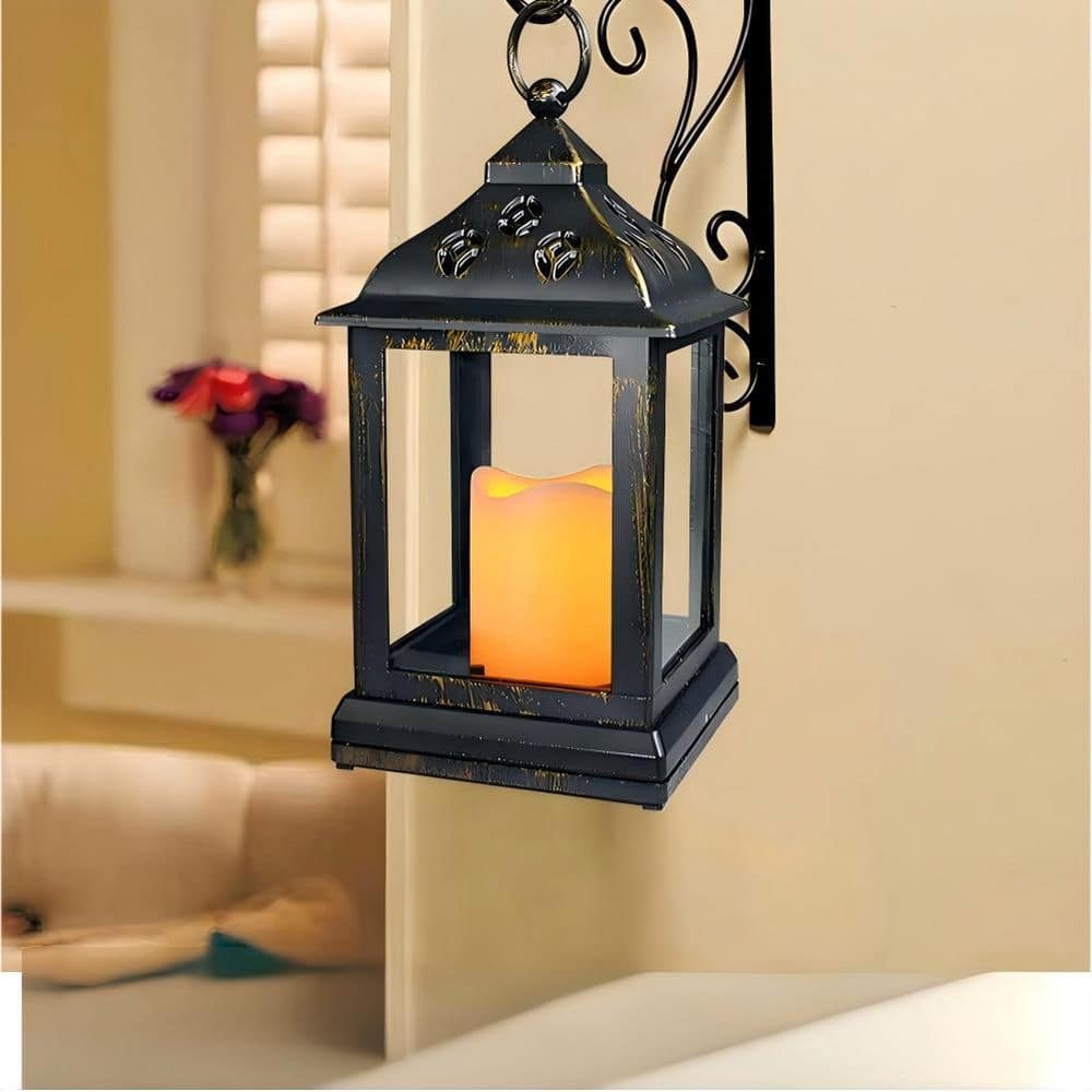 Angel Sar 9.5 in. Vintage Decorative Candle Lantern with LED