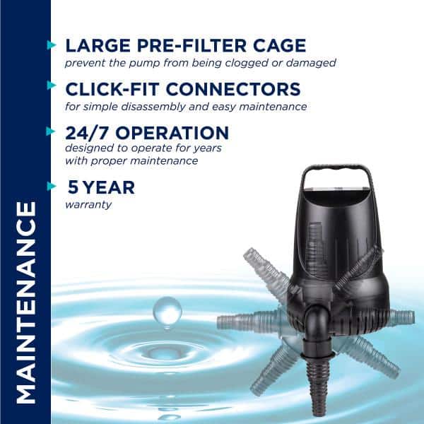 Alpine Black Heavy-Duty Submersible Pond Pump 3100 GPH