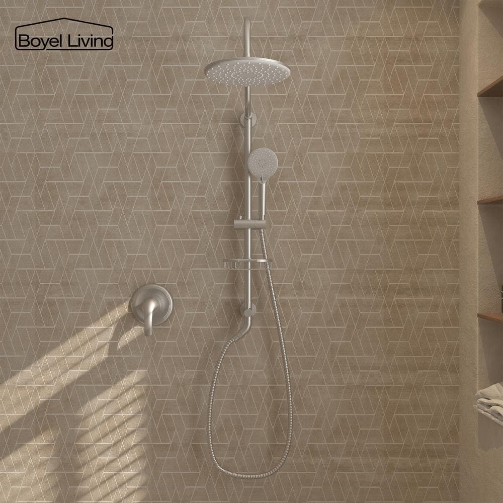 Brushed Nickel Dual Head Wall Mounted Rain Shower System
