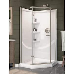 38 in. L x 38 in. W x 72 in. H Corner Drain Neo-Angle Base/Wall/Door Shower Stall Kit in White and Stainless