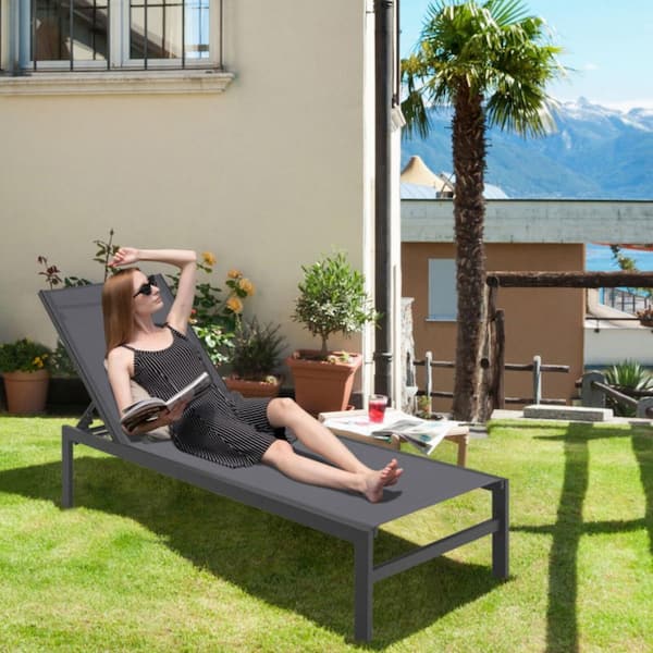 Metal Outdoor Chaise Lounge Chairs in Brown with 6-Position Adjustable