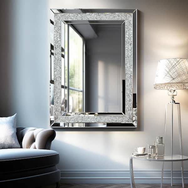 Silver 24 in. W x 32 in. H Modern Rectangular Wall Mirror for Home