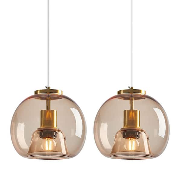 Home Lighting ‎60-Watt 1 Light 7.87 in. Light Coffee Glass Globe Pendant Light for Bedroom, No Bulbs Included, 2-Pack