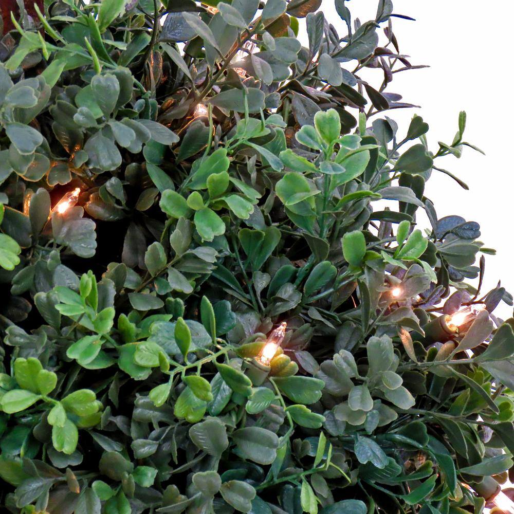 24" Green Plastic Boxwood Topiary with White Lights