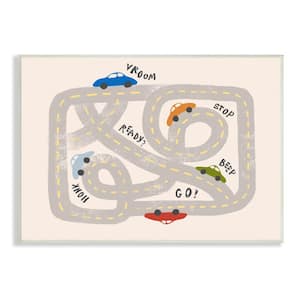 "Kid's Cartoon Car Road Map Fun Playful Streets" by Daphne Polselli Unframed Travel Wood Wall Art Print 10 in. x 15 in.