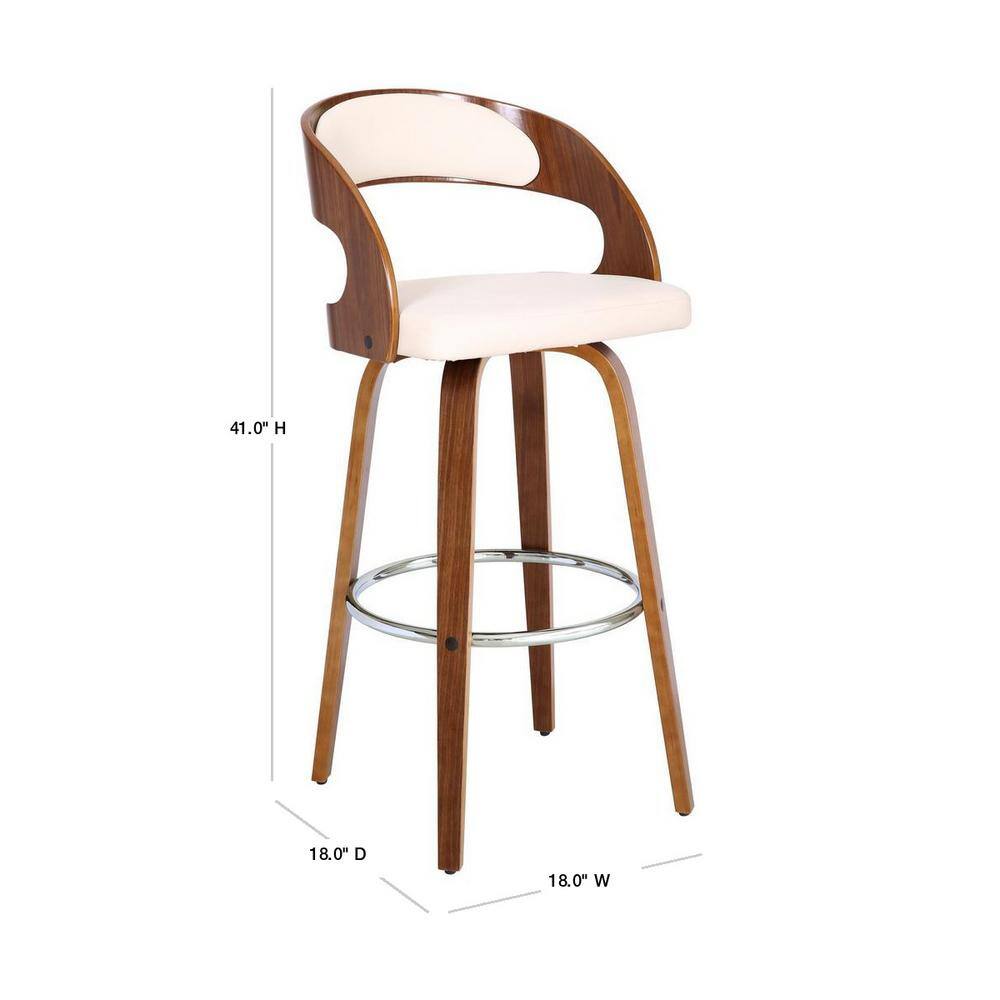 Elegant Mid-Century Modern Swivel Barstool in Cream and Walnut