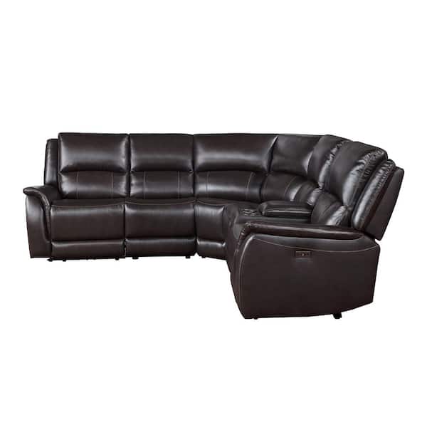 Steve Silver Alexandria 6-Piece Leather Chocolate Power Sectional