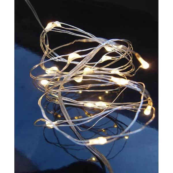 Gerson 38625 - 60 Light 20' Silver Wire Cool White Battery Operated Outdoor  LED Micro Miniature Christmas Light String Set with Timer
