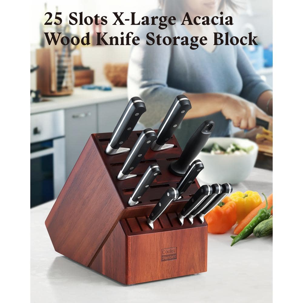 25-Slot Brown Acacia Wood Knife Storage Block