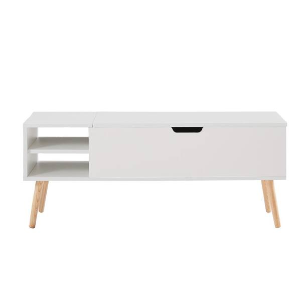 Wateday 43 in. White Small Rectangle Wood Coffee Table with Lift Top YJ ...