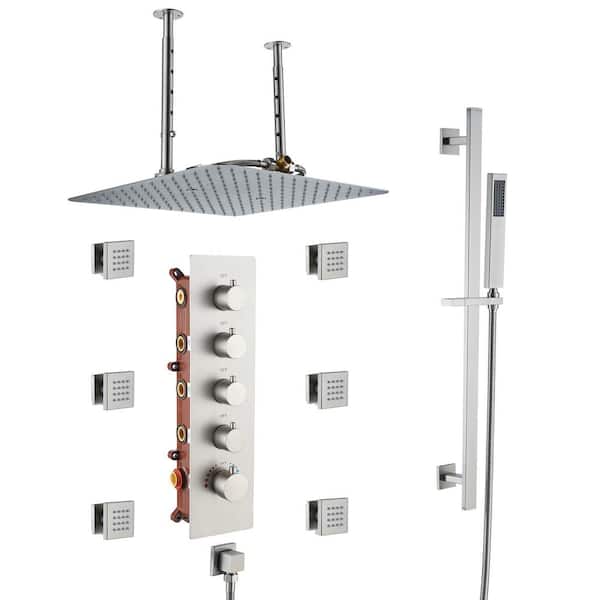 CASAINC 15-Spray 16 in. Wall Mount Dual Shower Heads and Handheld Shower Head with 2.5 GPM 6-Jet in Brushed Nickel