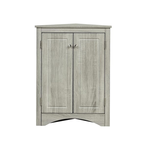 Grey Accent Storage Cabinets Triangle Bathroom Storage Cabinet with Adjustable Shelves Freestanding Floor Cabinet, Gray