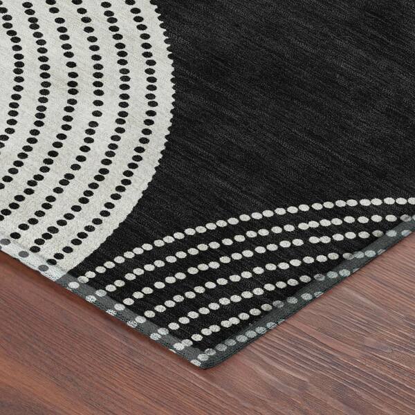 Mayfield Premium Machine Washable Abstract AMF2275 Black 2 ft. x 7 ft. Runner Rug