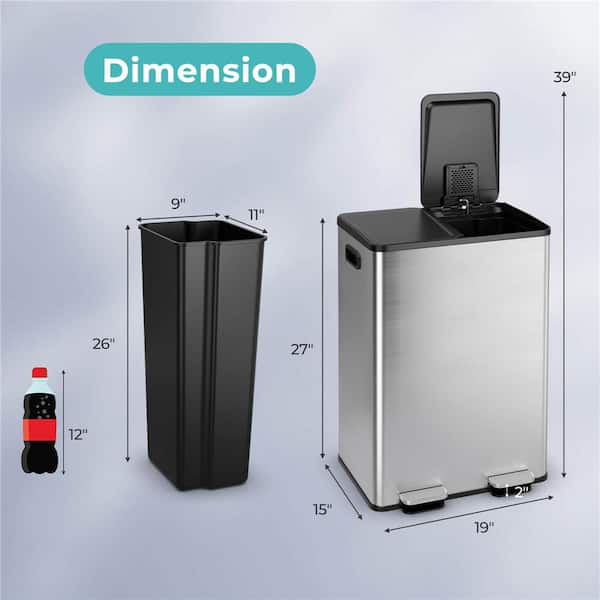 16 gal. Metal Household Trash Can Step Lid in Silver