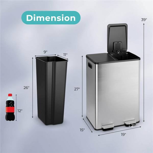 16 gal. Metal Household Trash Can Step Lid in Silver