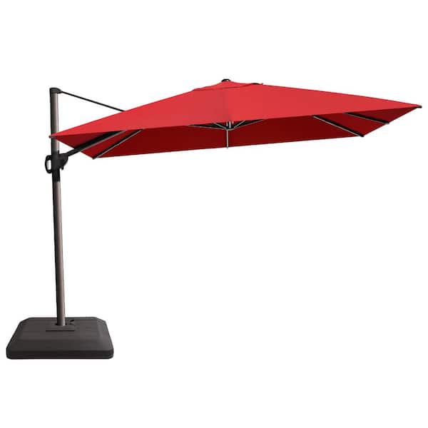 Crestlive Products 12 ft. x 9 ft. Rectangular Cantilever Tilt Patio Umbrella in Red with 220 lbs. HDPE Brown Base