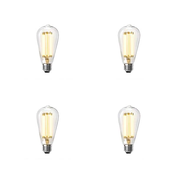Feit Electric 100-Watt Equivalent ST19 Dimmable Straight Filament Clear Glass E26 Vintage Edison LED Light Bulb, Bright White (4-Pack)