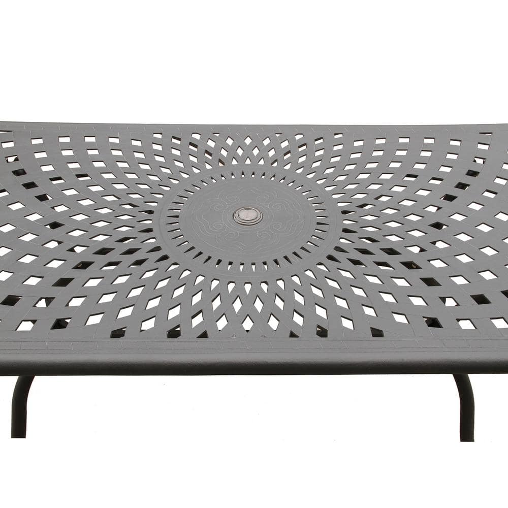 67" Black Aluminum 6-Person Outdoor Dining Set with Mesh Chairs