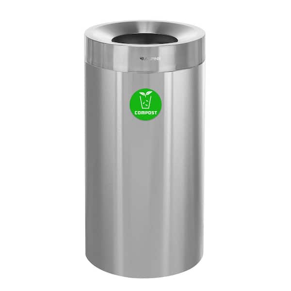 Alpine Industries 27 Gal. Stainless Steel Open Top Tall Compost Kitchen Commercial Vented Trash Can