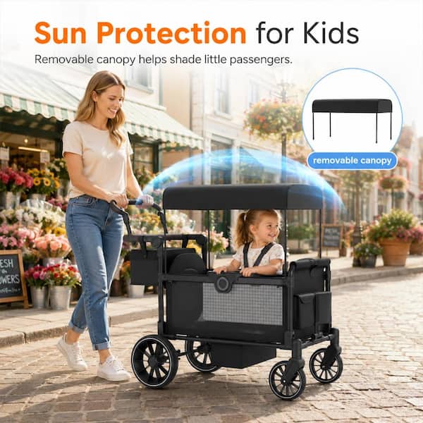 2 Seater Stroller Wagon for Kids Folding Double Wagon Stroller with Canopy 5 Point Harness Push Pull Handle
