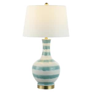 Tucker 30.5 in. Green/White Striped Ceramic/Metal LED Table Lamp